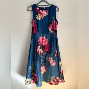 Floral A-Line Dress in Blue and Pink